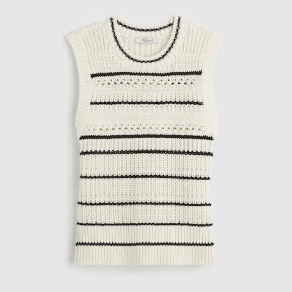 Madewell Tipped Stitch Femme Ellis Cream&Black 100% Cotton Striped Knit Vest, Sm